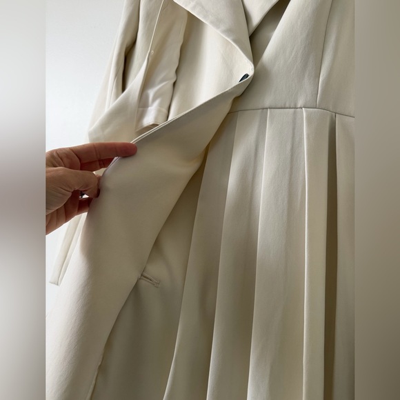 Chic Ivory Belted Blazer Dress Pleated Business Casual Office Professional - Picture 5 of 6